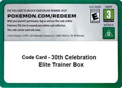 30th Celebration standard Elite Trainer Box Pokémon TCG Live code card – catalogue image with no redemption code