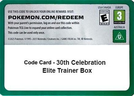 30th Celebration standard Elite Trainer Box Pokémon TCG Live code card – catalogue image with no redemption code