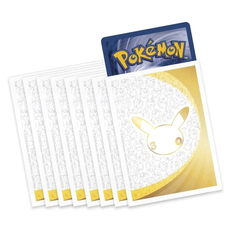 Pokémon 30th Celebration white and gold ETB card sleeves – product illustration
