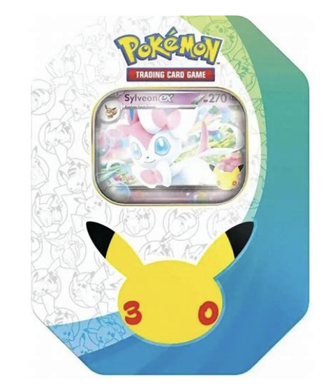 Sylveon ex tall 30th Celebration tin design reference – one empty tin supplied, pictured card NOT included