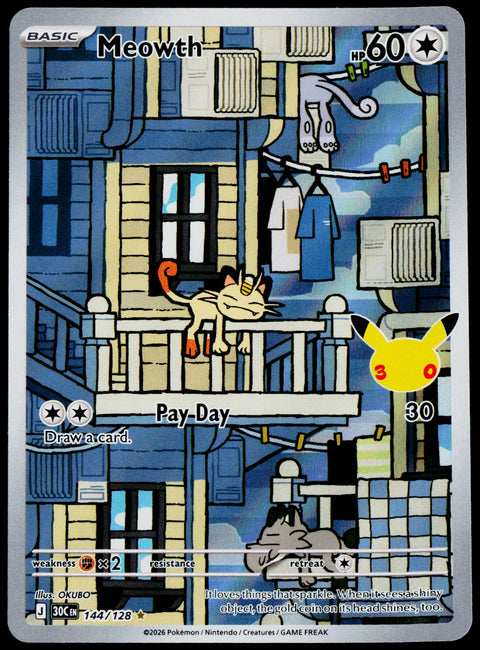 Meowth 144/128, 30th Celebration, English - front