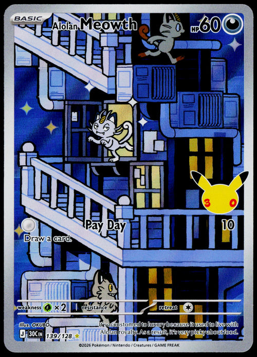 Alolan Meowth 139/128, 30th Celebration, English - front