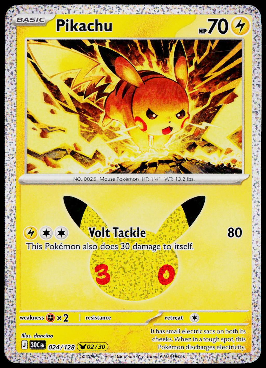 Original Ricoh fi-8170 scan of Pikachu 024/128, 30th Celebration, English — front