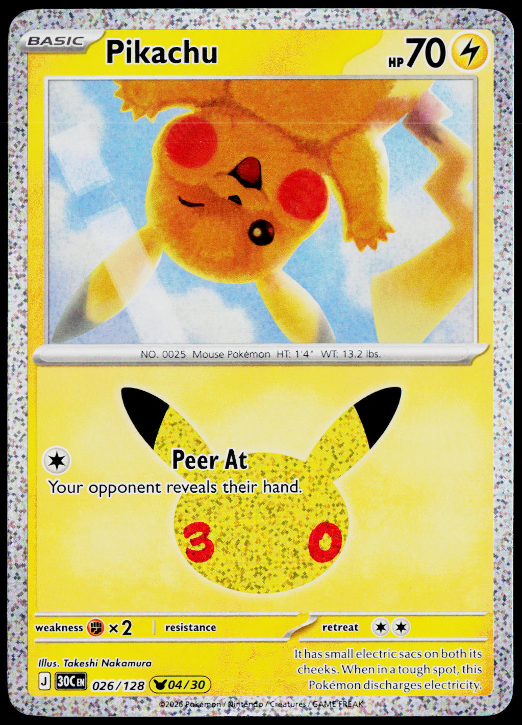 Original Ricoh fi-8170 scan of Pikachu 026/128, 30th Celebration, English — front