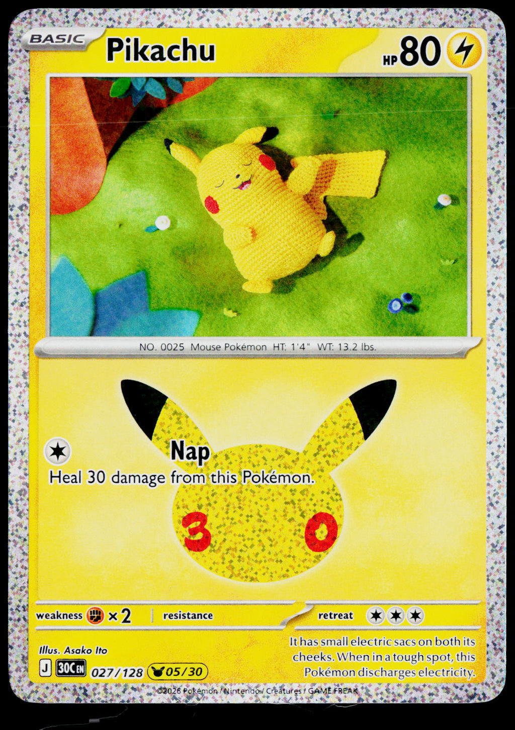 Original Ricoh fi-8170 scan of Pikachu 027/128, 30th Celebration, English — front