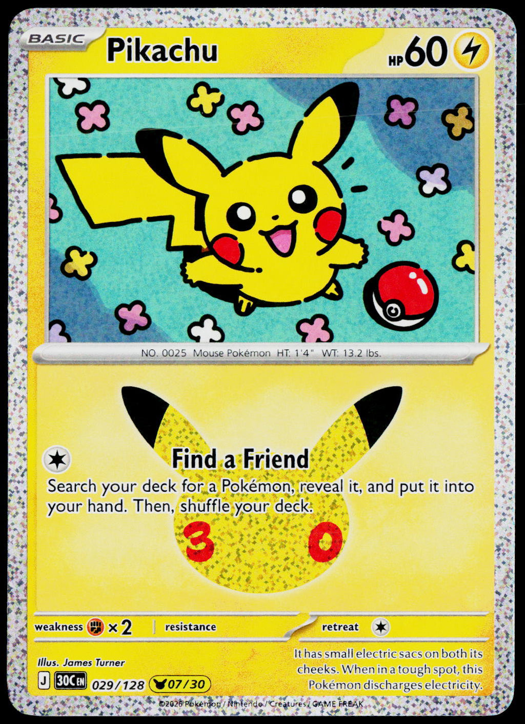 Original Ricoh fi-8170 scan of Pikachu 029/128, 30th Celebration, English — front