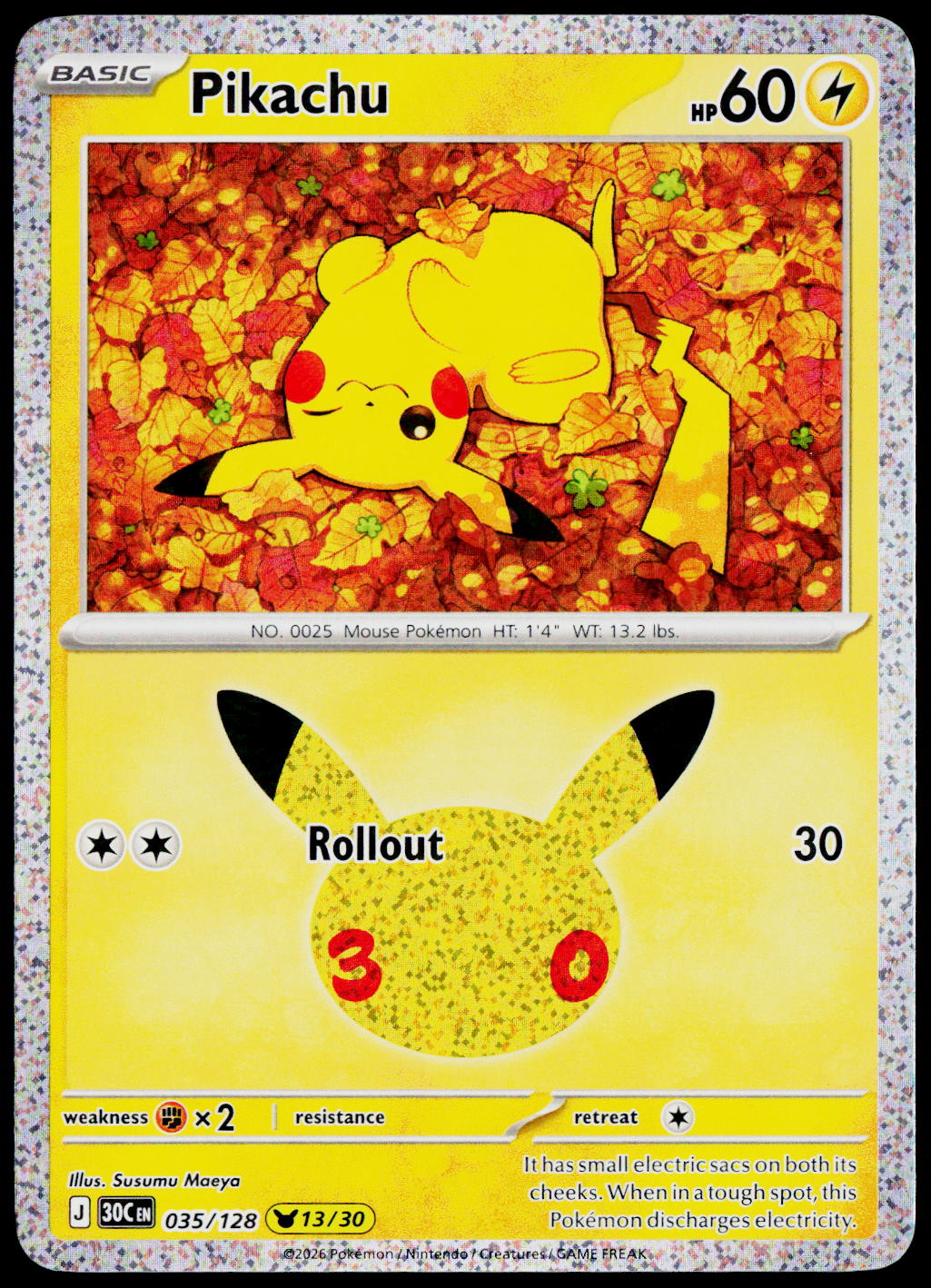 Original Ricoh fi-8170 scan of Pikachu 035/128, 30th Celebration, English — front