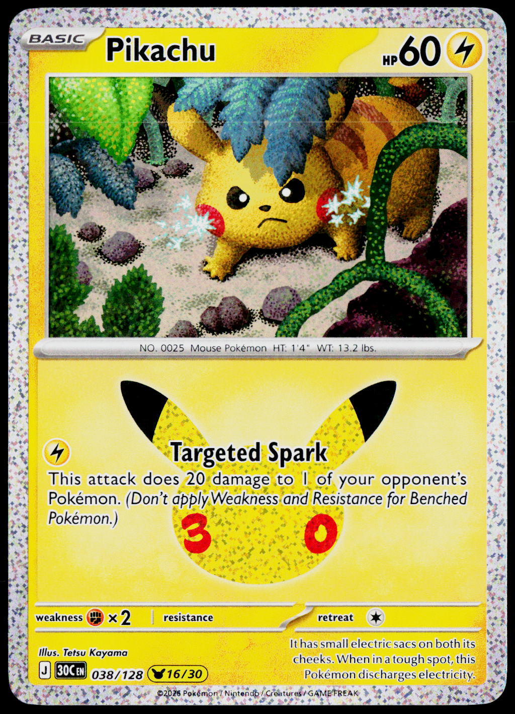 Original Ricoh fi-8170 scan of Pikachu 038/128, 30th Celebration, English — front