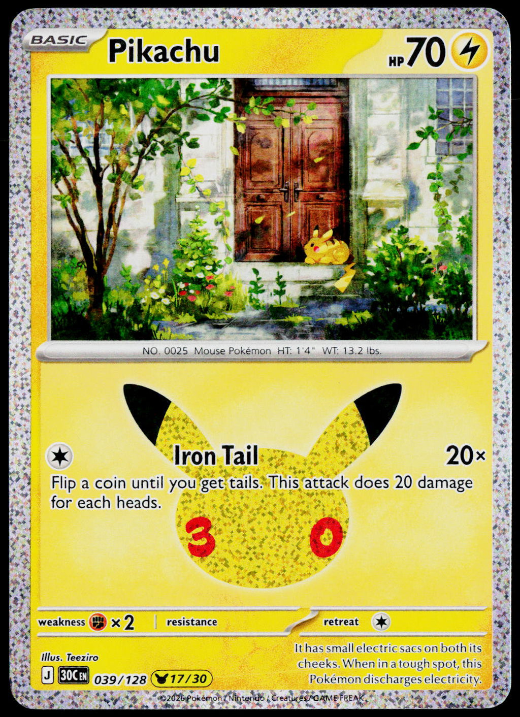 Original Ricoh fi-8170 scan of Pikachu 039/128, 30th Celebration, English — front
