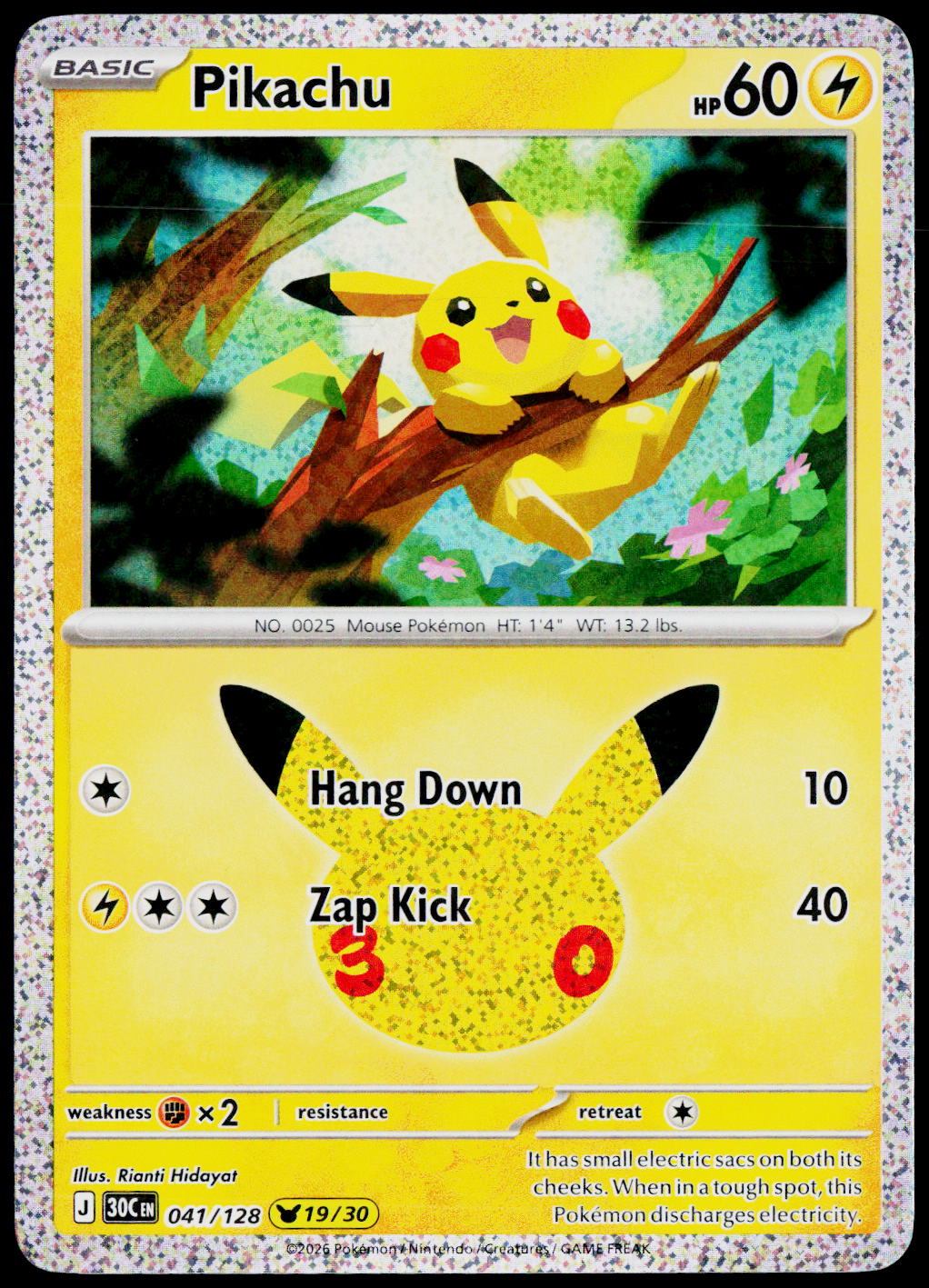 Original Ricoh fi-8170 scan of Pikachu 041/128, 30th Celebration, English — front