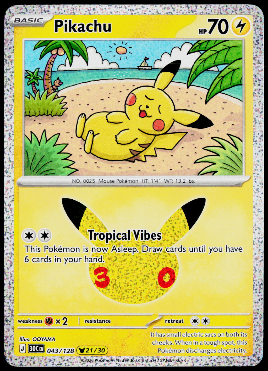 Original Ricoh fi-8170 scan of Pikachu 043/128, 30th Celebration, English — front