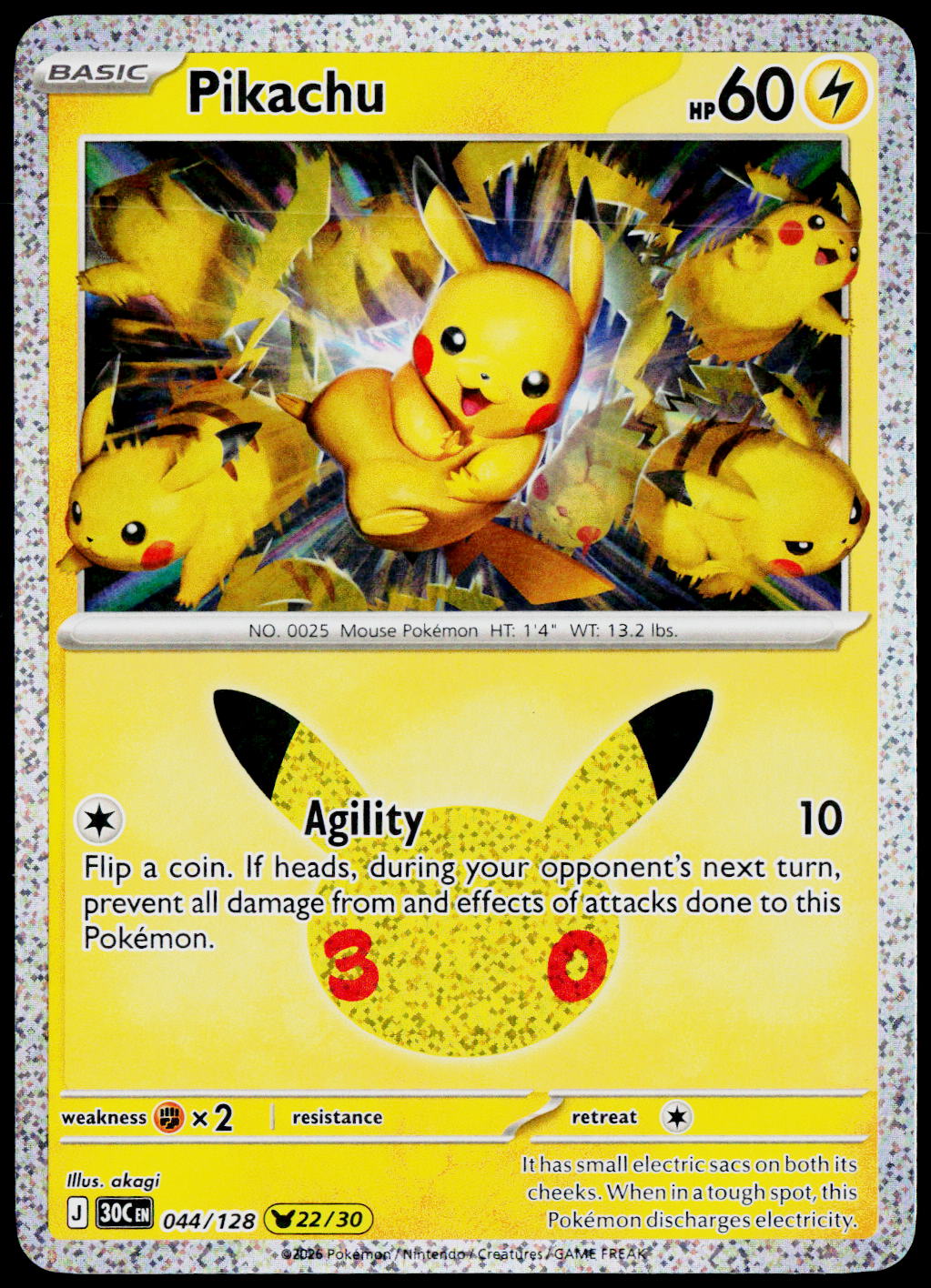 Original Ricoh fi-8170 scan of Pikachu 044/128, 30th Celebration, English — front