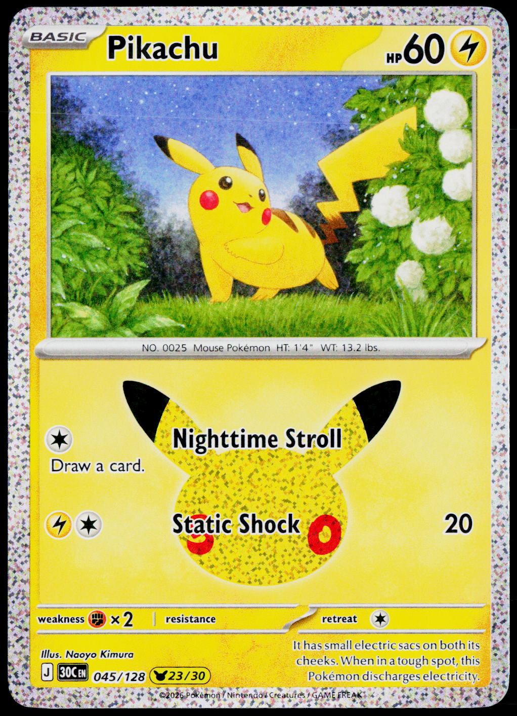 Original Ricoh fi-8170 scan of Pikachu 045/128, 30th Celebration, English — front