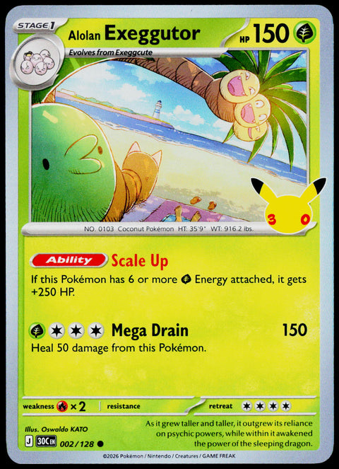 Alolan Exeggutor 002/128 - 30th Celebration - English - Near Mint - original front scan