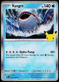 Kyogre 019/128 - 30th Celebration - English - Near Mint - original front scan