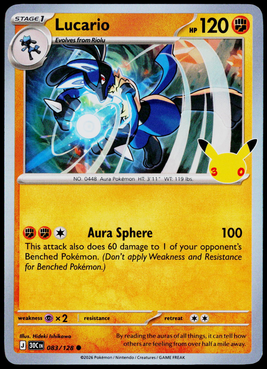 Lucario 083/128 - 30th Celebration - English - Near Mint - original front scan