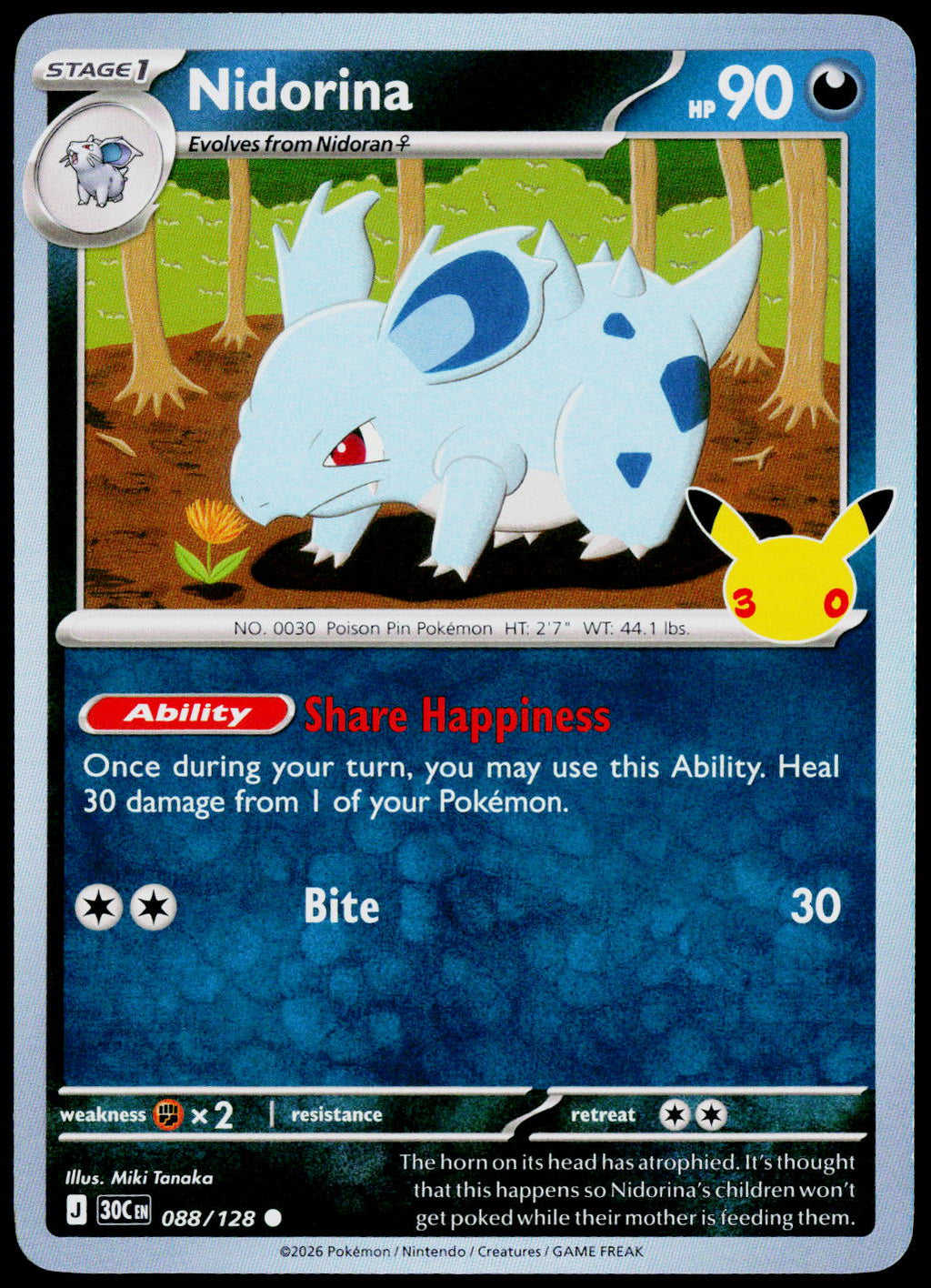 Nidorina 088/128 - 30th Celebration - English - Near Mint - original front scan
