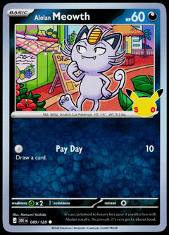 Alolan Meowth 089/128 - 30th Celebration - English - Near Mint - original front scan