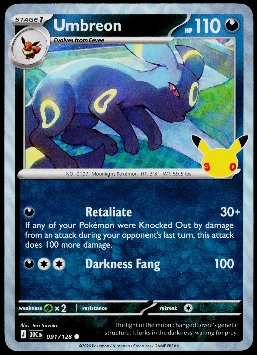 Umbreon 091/128 - 30th Celebration - English - Near Mint - original front scan