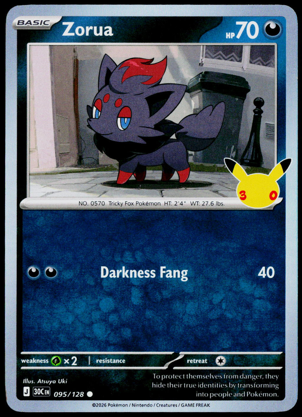 Zorua 095/128 - 30th Celebration - English - Near Mint - original front scan