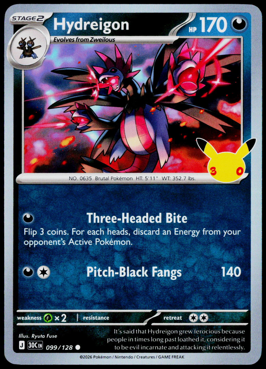 Hydreigon 099/128 - 30th Celebration - English - Near Mint - original front scan