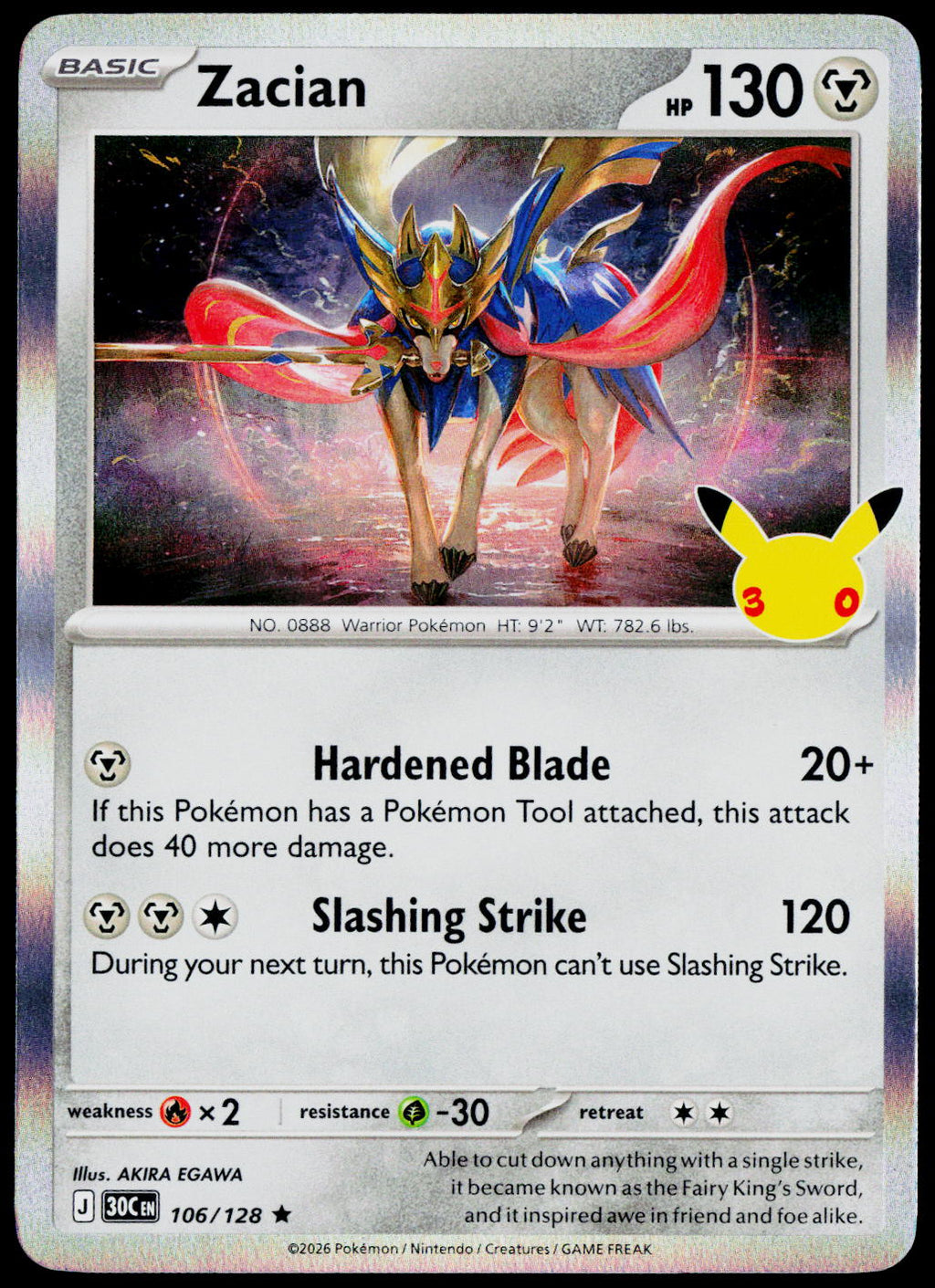 Zacian 106/128 - 30th Celebration - English - Near Mint - original front scan