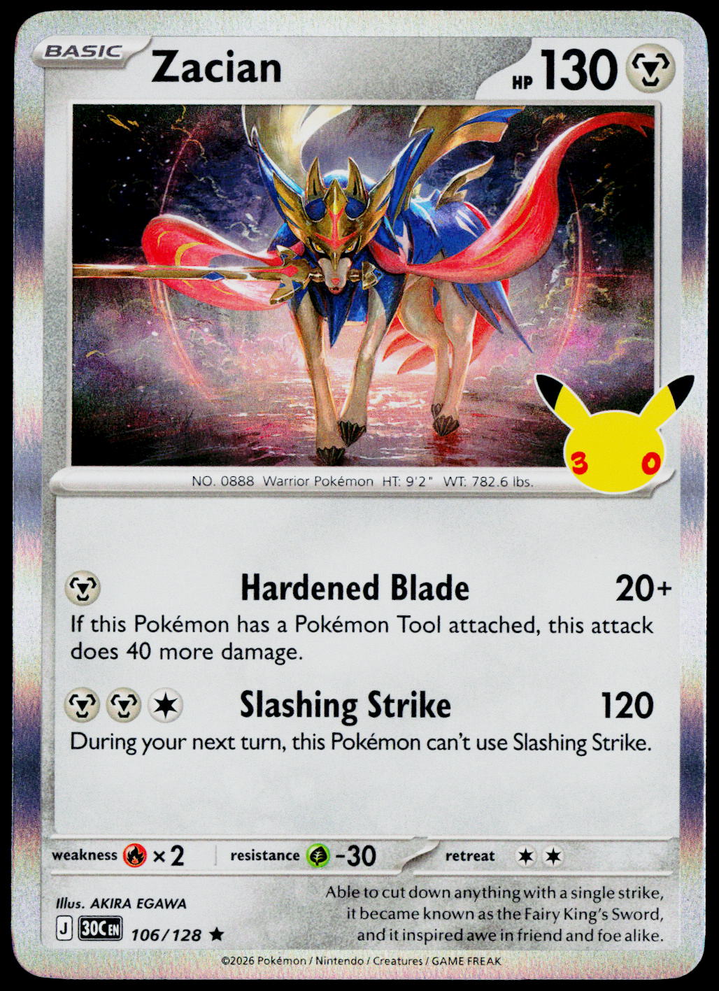 Zacian 106/128 - 30th Celebration - English - Near Mint - original front scan