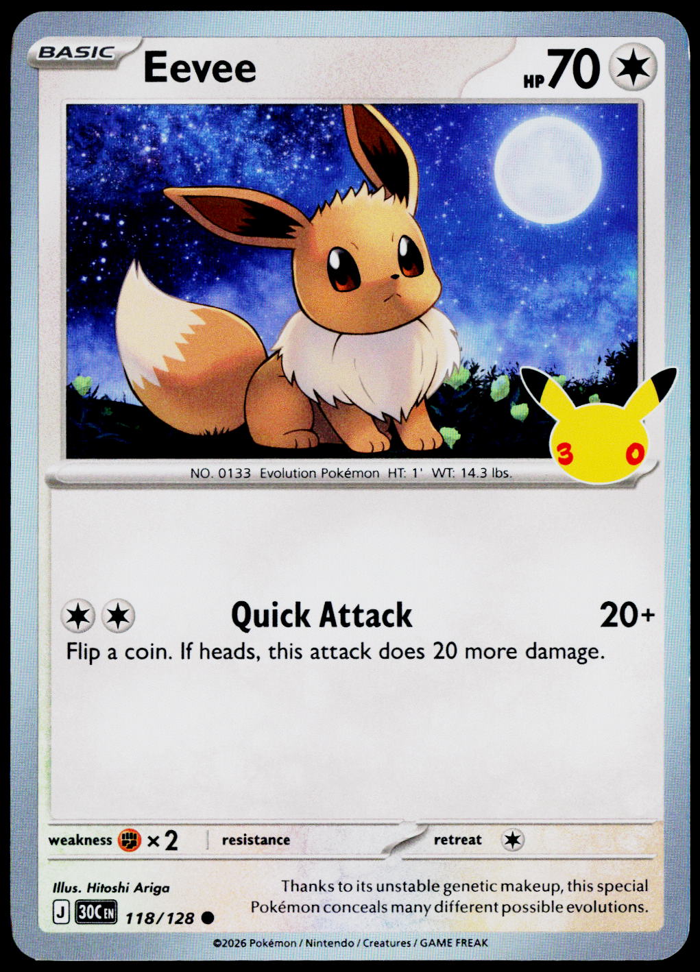 Eevee 118/128 - 30th Celebration - English - Near Mint - original front scan