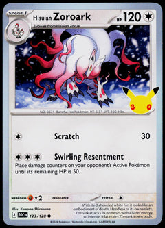 Hisuian Zoroark 123/128 - 30th Celebration - English - Near Mint - original front scan