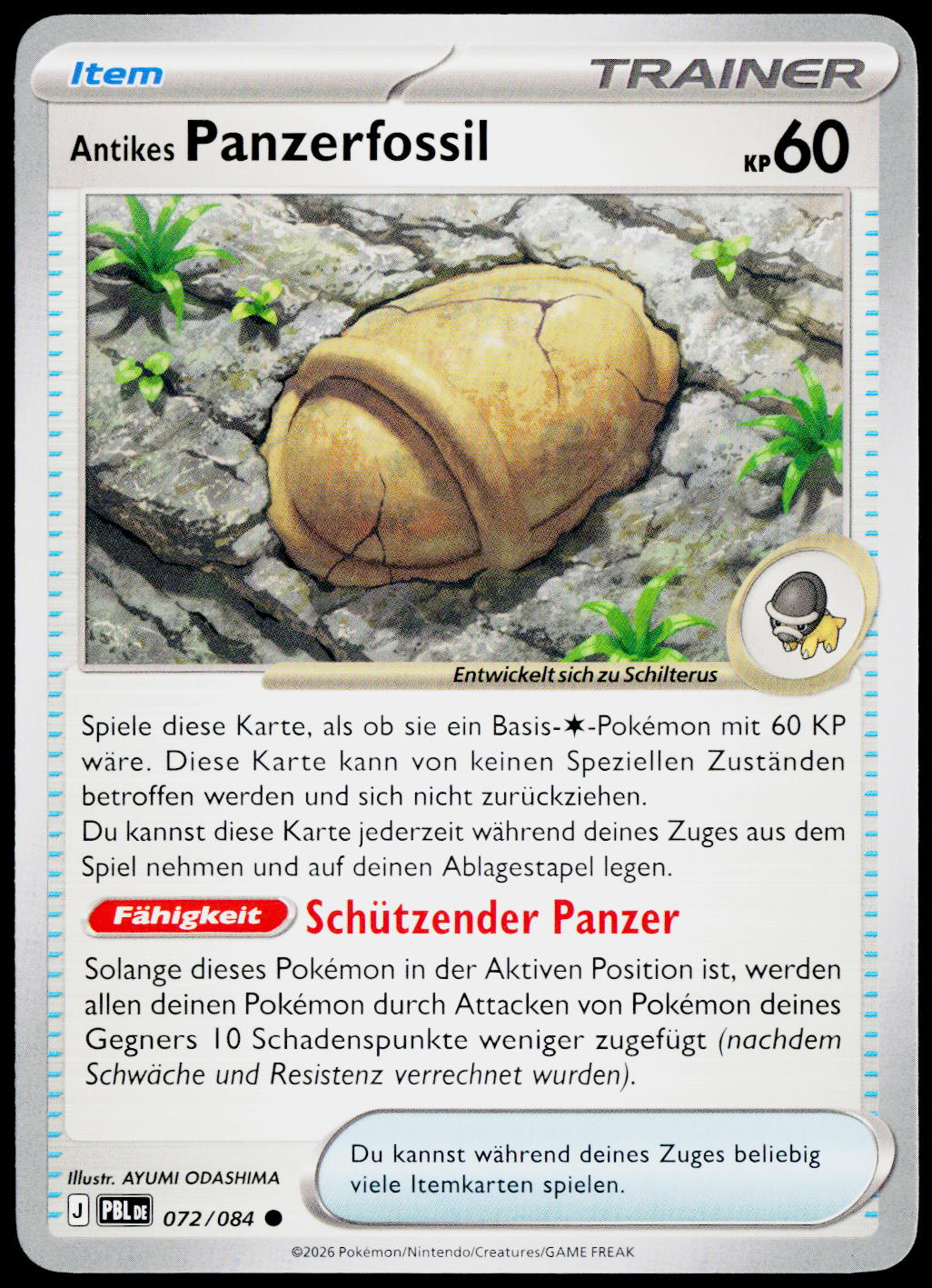 Antique Armor Fossil 072/084 German - original scanned front