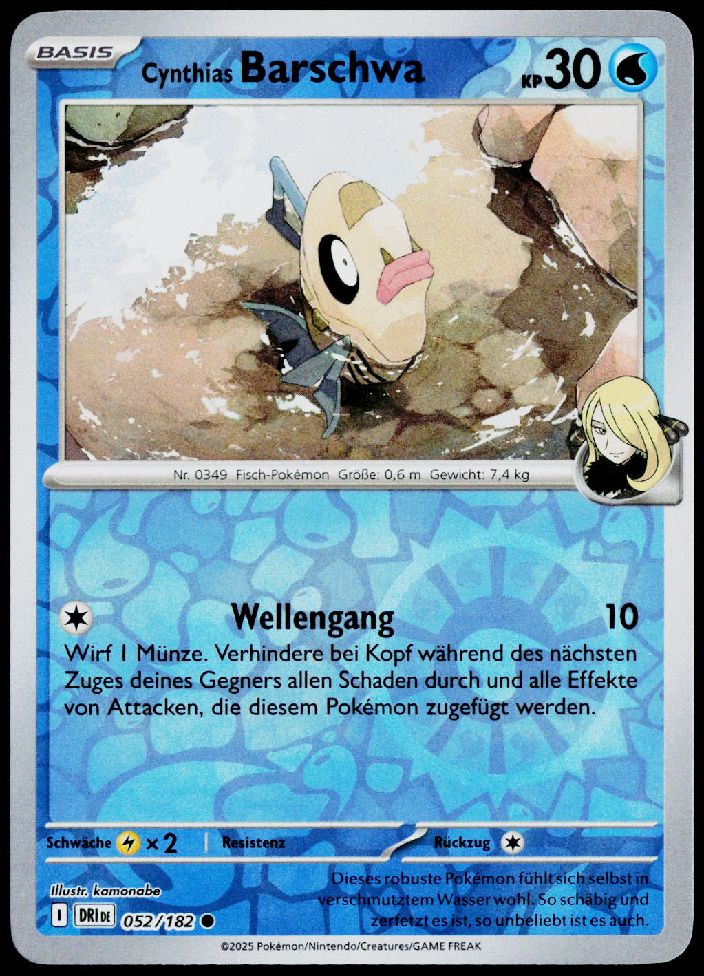 Cynthia's Feebas 052/182 Reverse Holo German - original scanned front