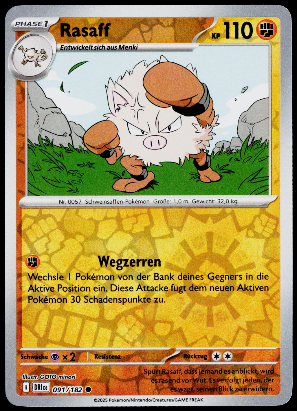 Primeape 091/182 Reverse Holo German - original scanned front