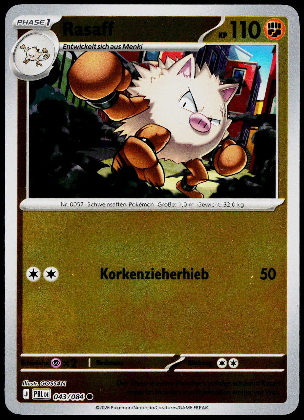Primeape 043/084 Reverse Holo German - original scanned front