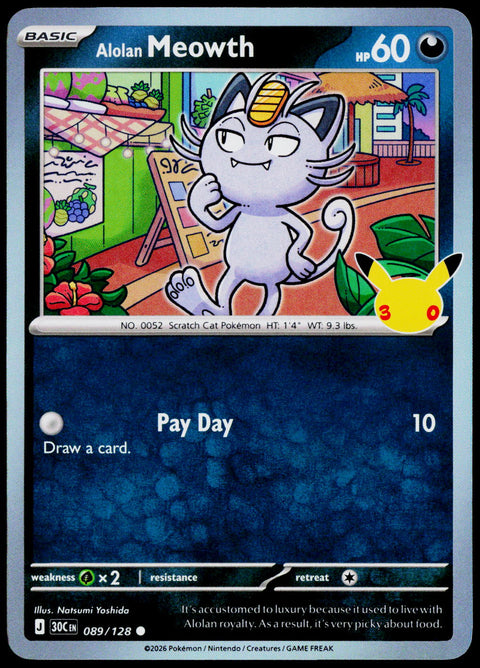 Alolan Meowth 089/128 Holo English - original scanned front