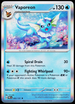 Vaporeon 022/131 Holo English - original scanned front