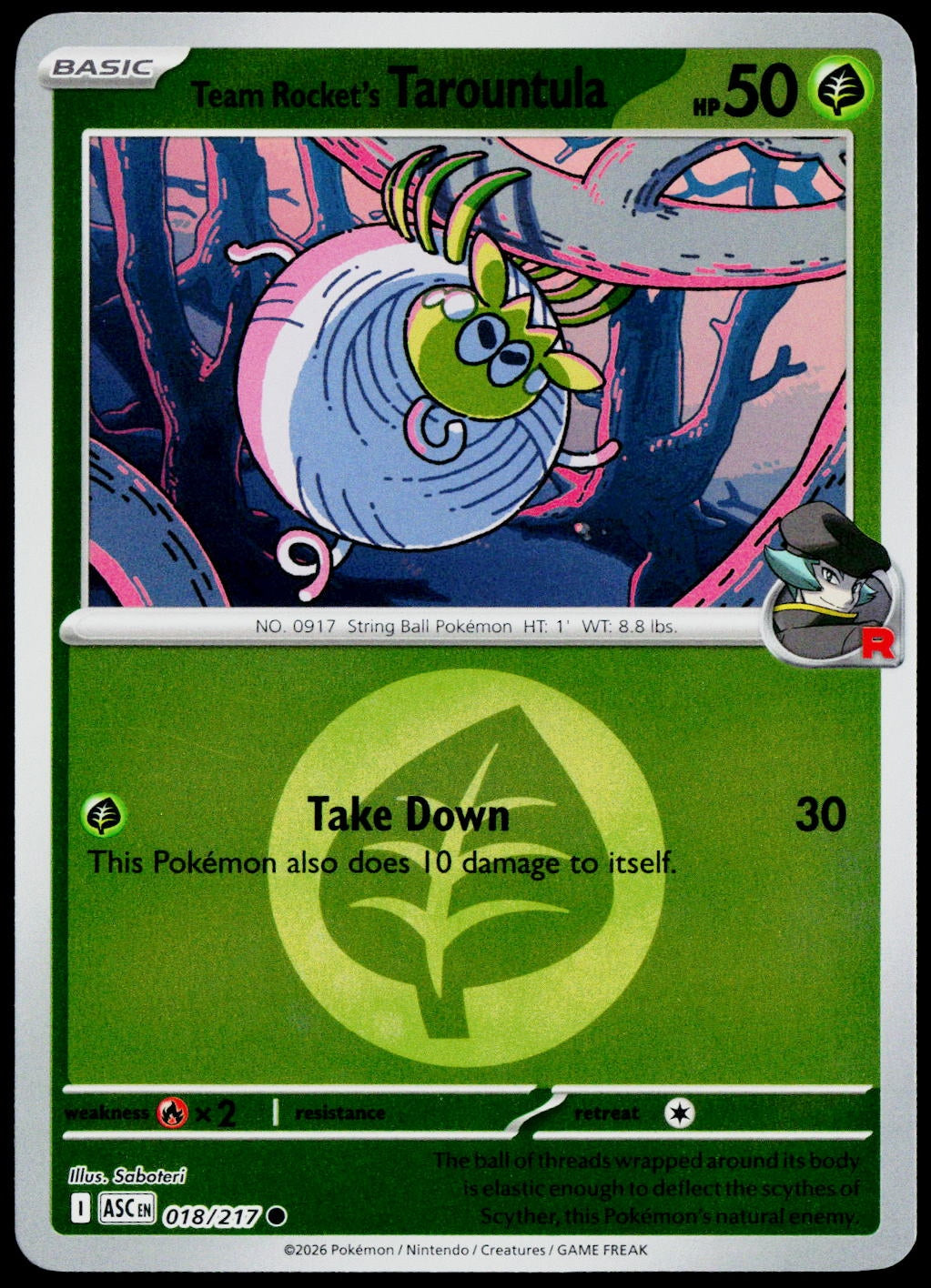 Team Rocket's Tarountula 018/217 Energy Symbol Reverse Holo EN - original scanned front