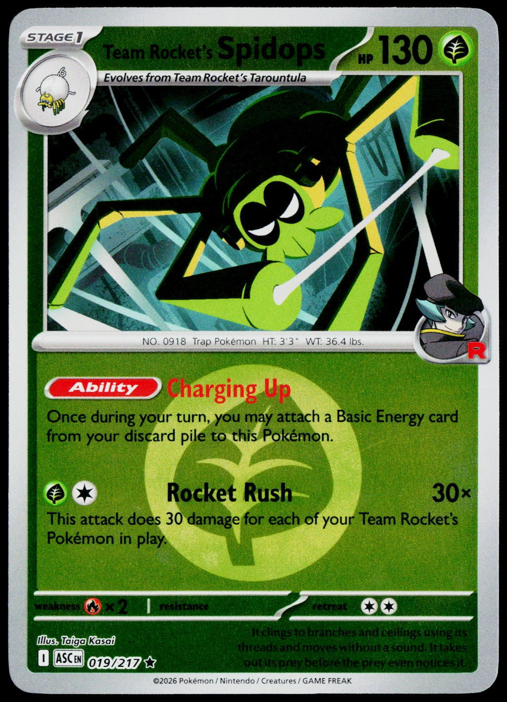 Team Rocket's Spidops 019/217 Energy Symbol Reverse Holo EN - original scanned front