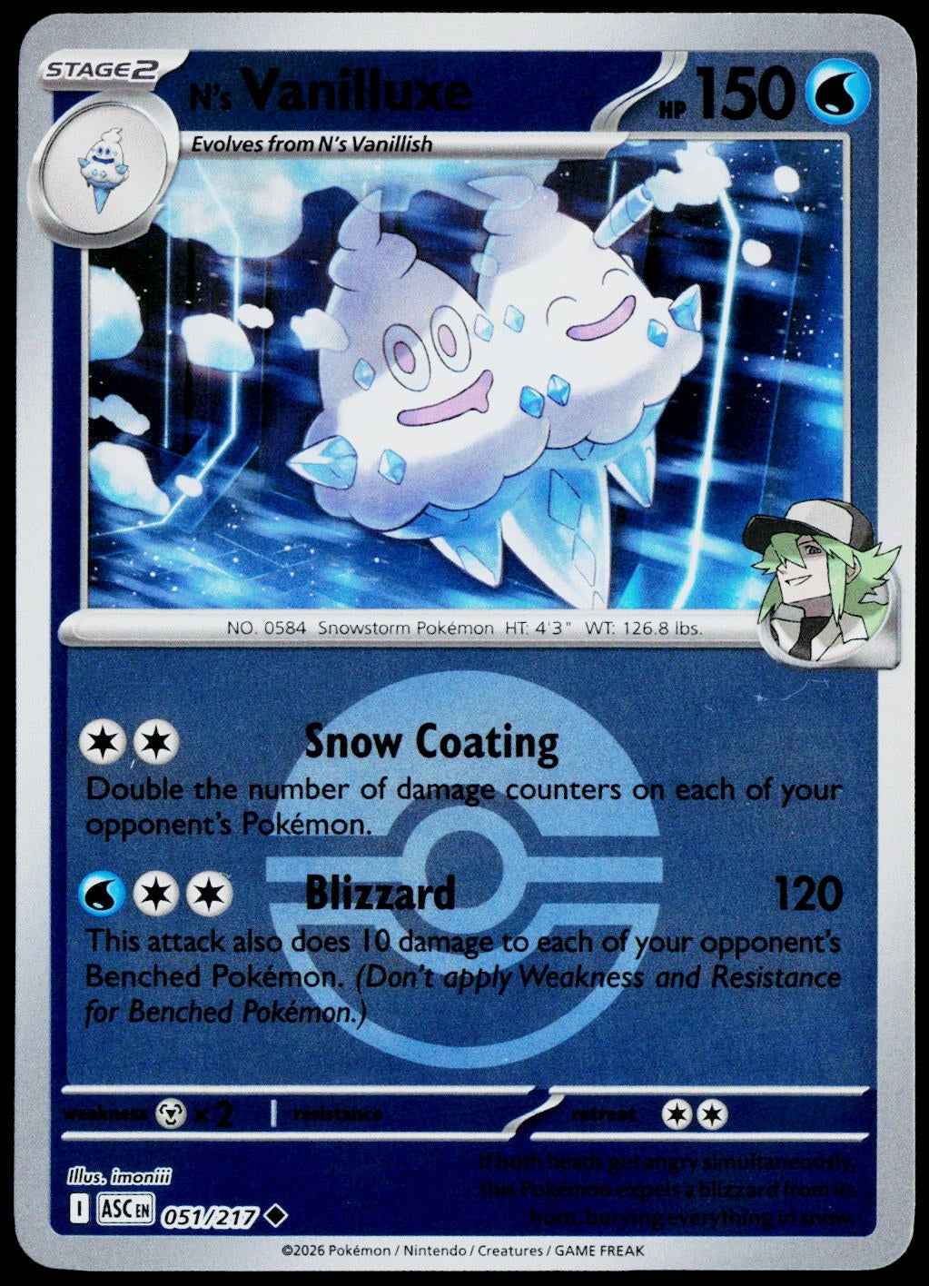 N's Vanilluxe 051/217 Poké Ball Reverse Holo EN - original scanned front