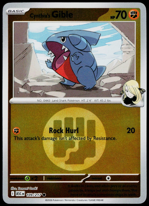 Cynthia's Gible 109/217 Energy Symbol Reverse Holo EN - original scanned front