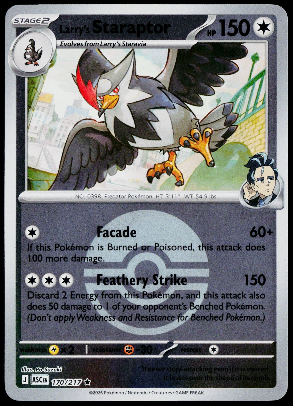 Larry's Staraptor 170/217 Energy Symbol Reverse Holo EN - original scanned front