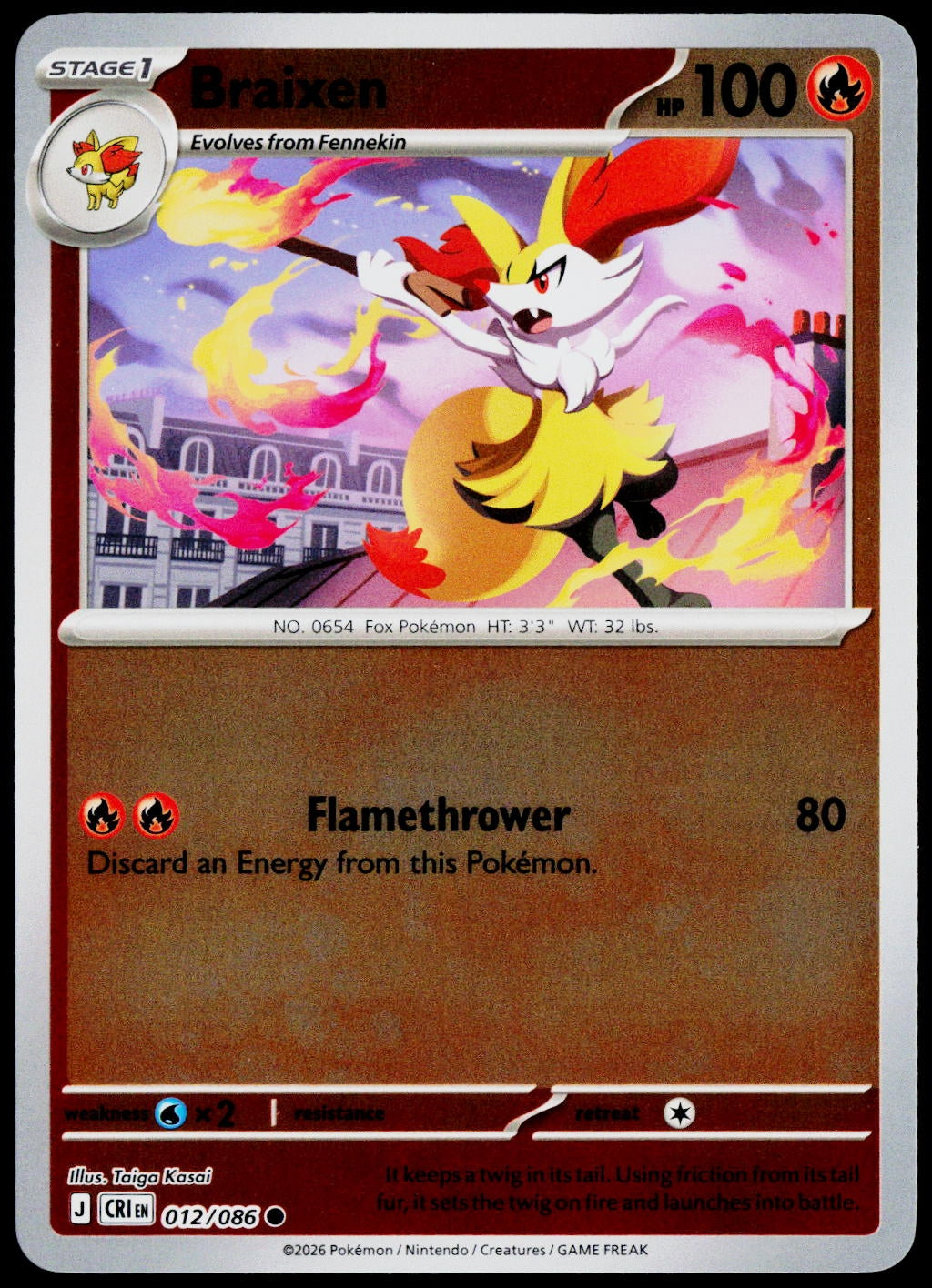 Braixen 012/086  Reverse Holo EN - original scanned front