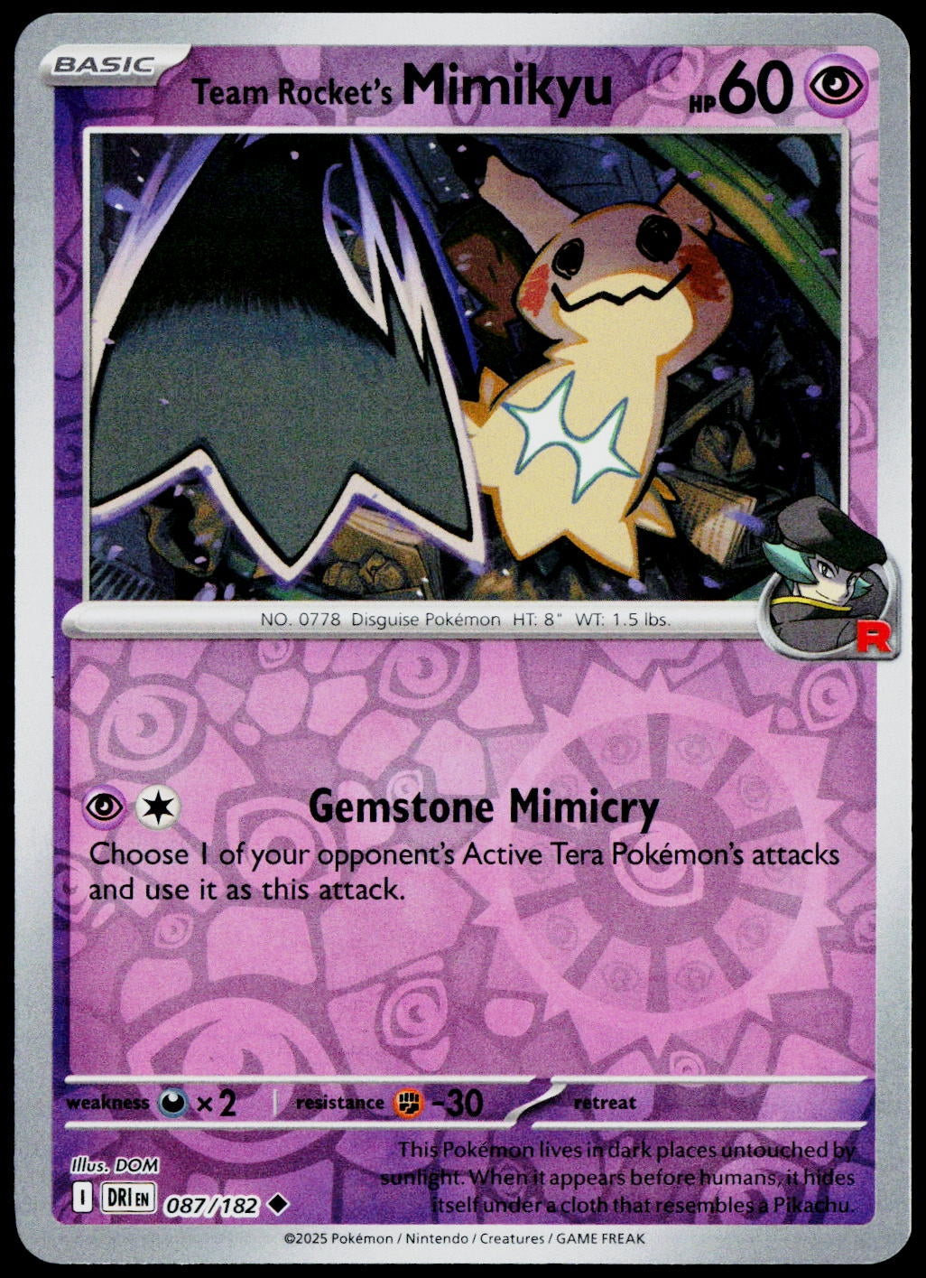 Team Rocket's Mimikyu 087/182  Reverse Holo EN - original scanned front