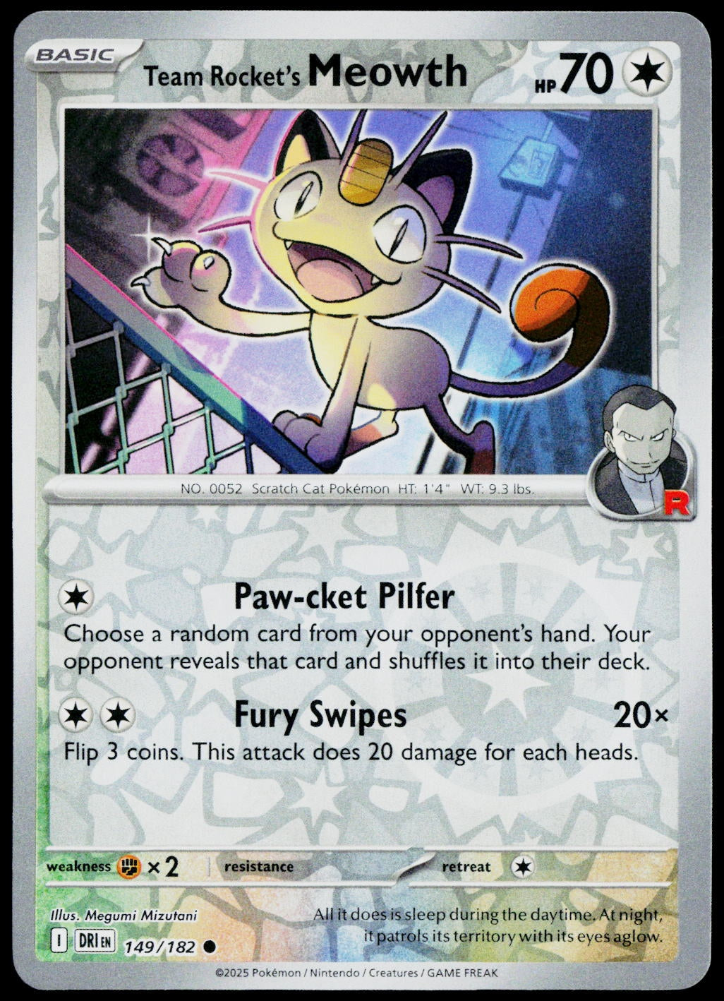 Team Rocket's Meowth 149/182  Reverse Holo EN - original scanned front
