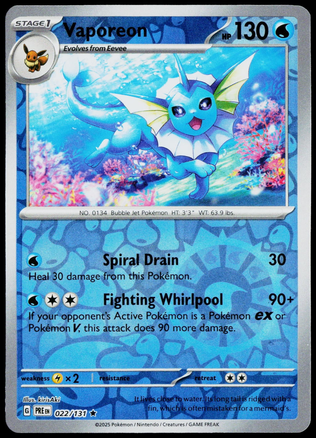Vaporeon 022/131  Reverse Holo EN - original scanned front