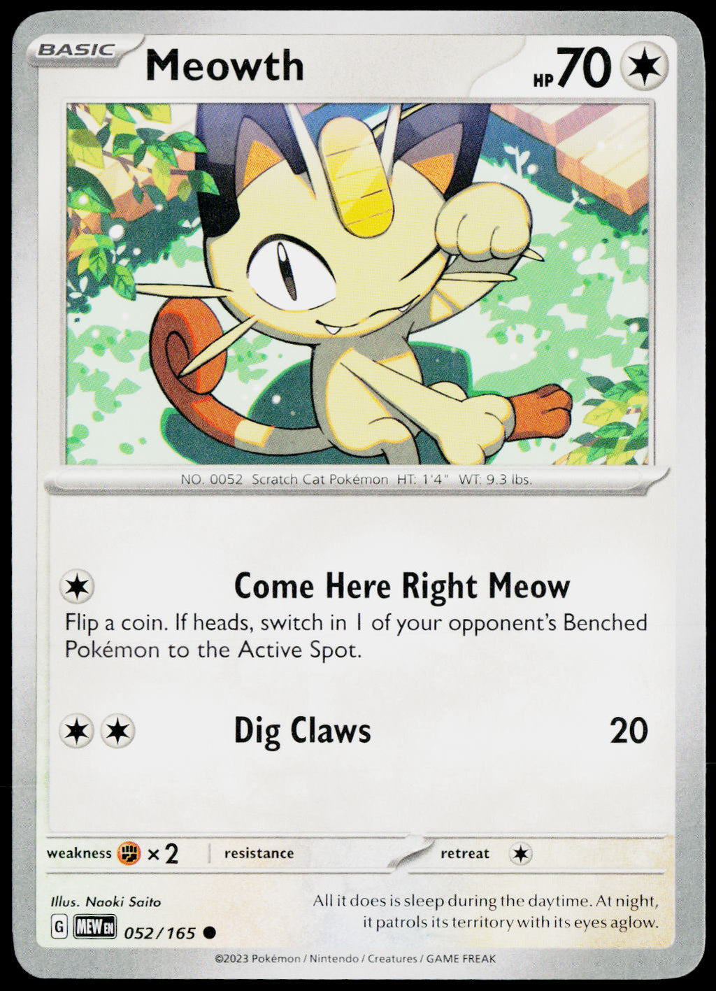 Meowth 052/165 EN — original front scan