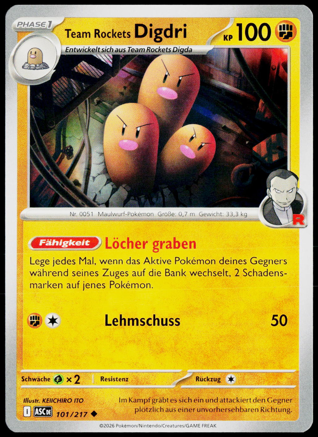 Team Rocket's Dugtrio 101/217 DE — original front scan
