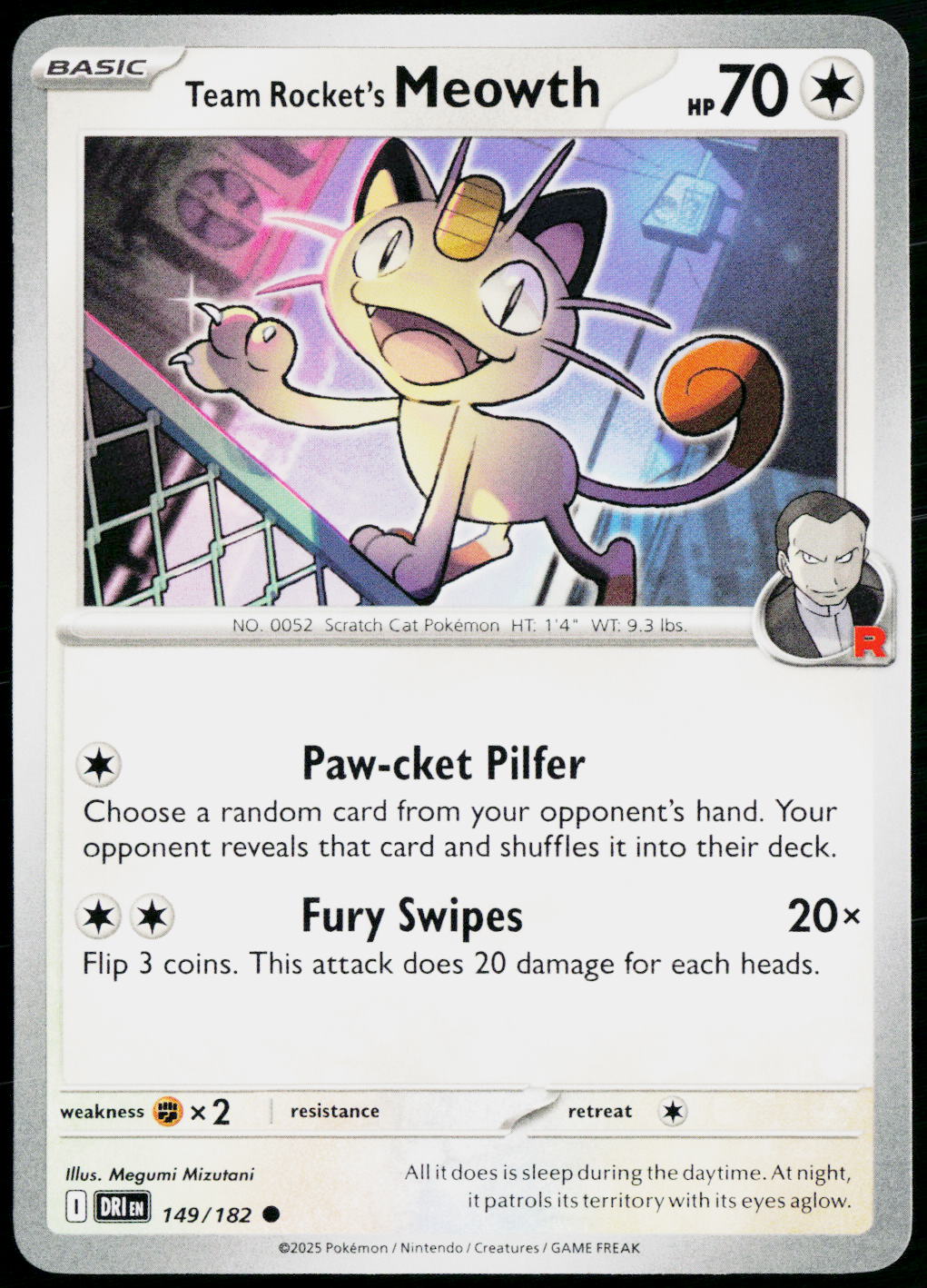 Team Rocket's Meowth 149/182 EN non-holo - original scanned front