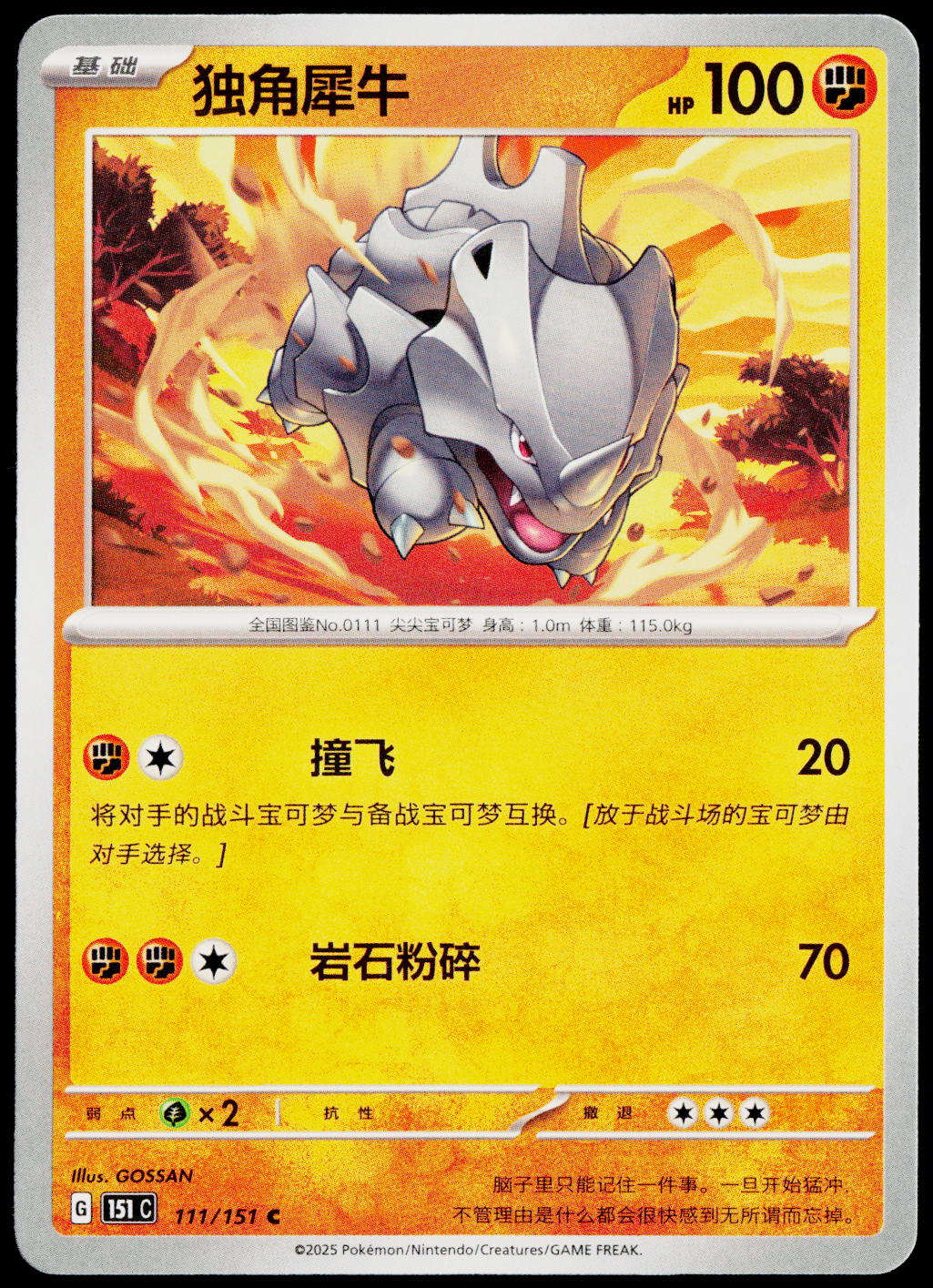 Rhyhorn 111/151 ZH-HANS non-holo - original scanned front